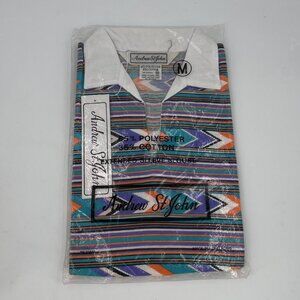 VTG Women's Andrew St John Dolman Sleeve Top Blouse Southwest Aztec Med NOS 90s